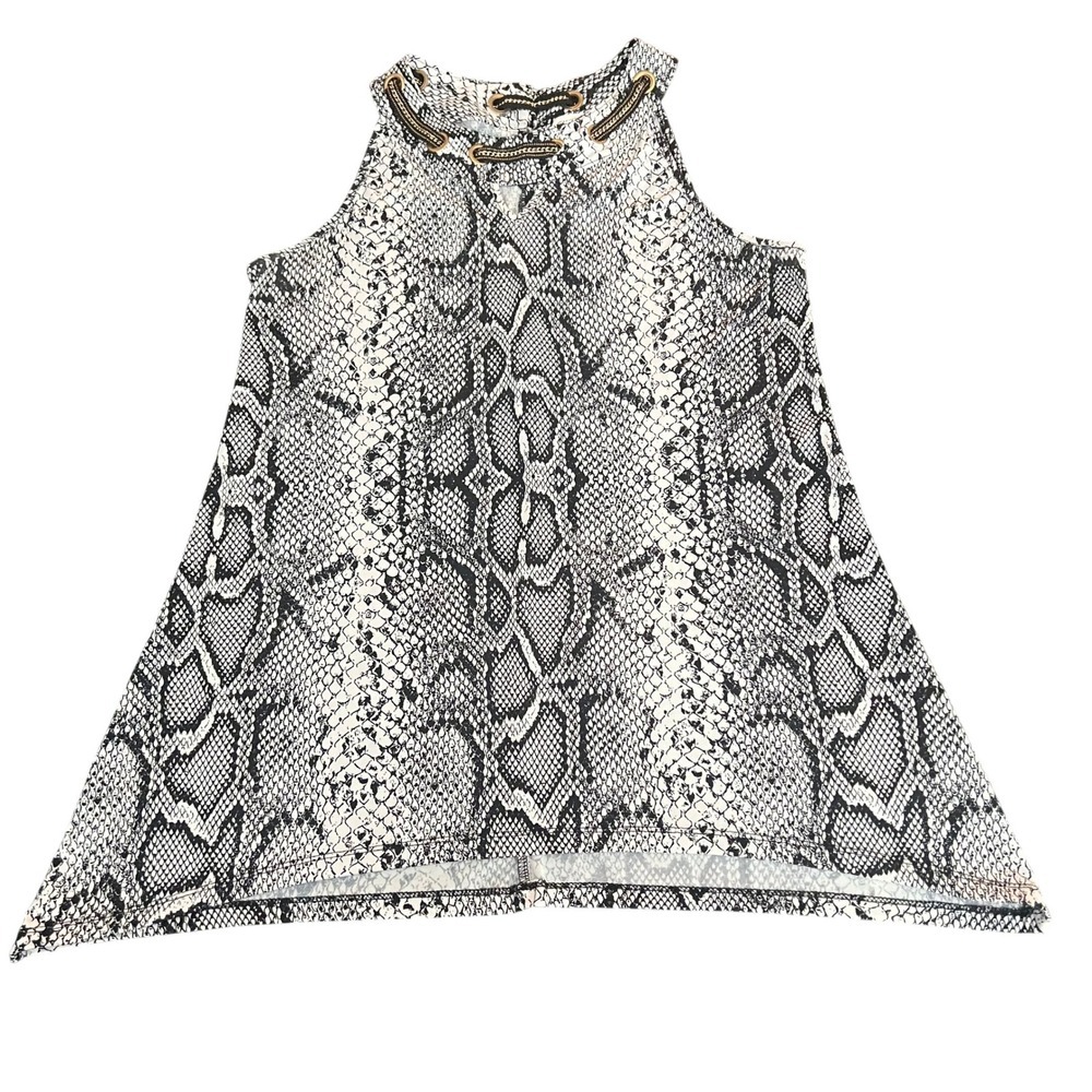 CHANDLY Snakeskin Print Halter Top Black White Chain Neck Size M (1127)